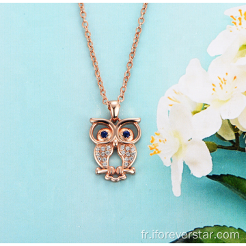 Pendentif hibou de collier en argent sterling argent plaqué or